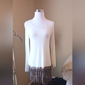 Origami Fringed Top. Cream Size S NWT